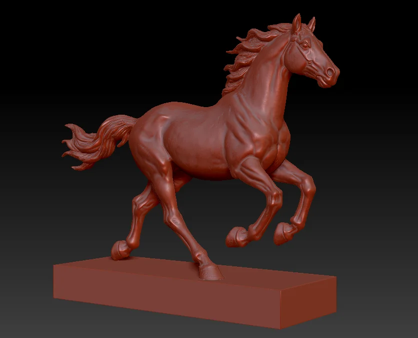Front-view 3D design reference for the bronze horse sculpture