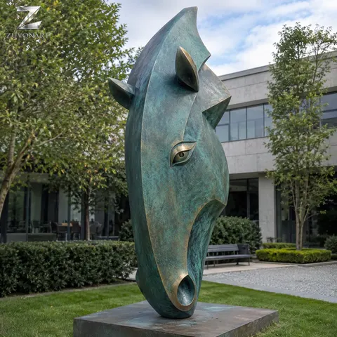An elongated horse head reduces the animal to a flowing, patinated silhouette.