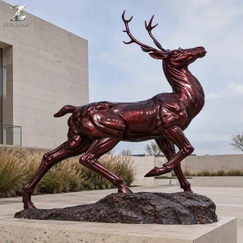 A standing stag carries branching antlers above a naturalistic animal silhouette.