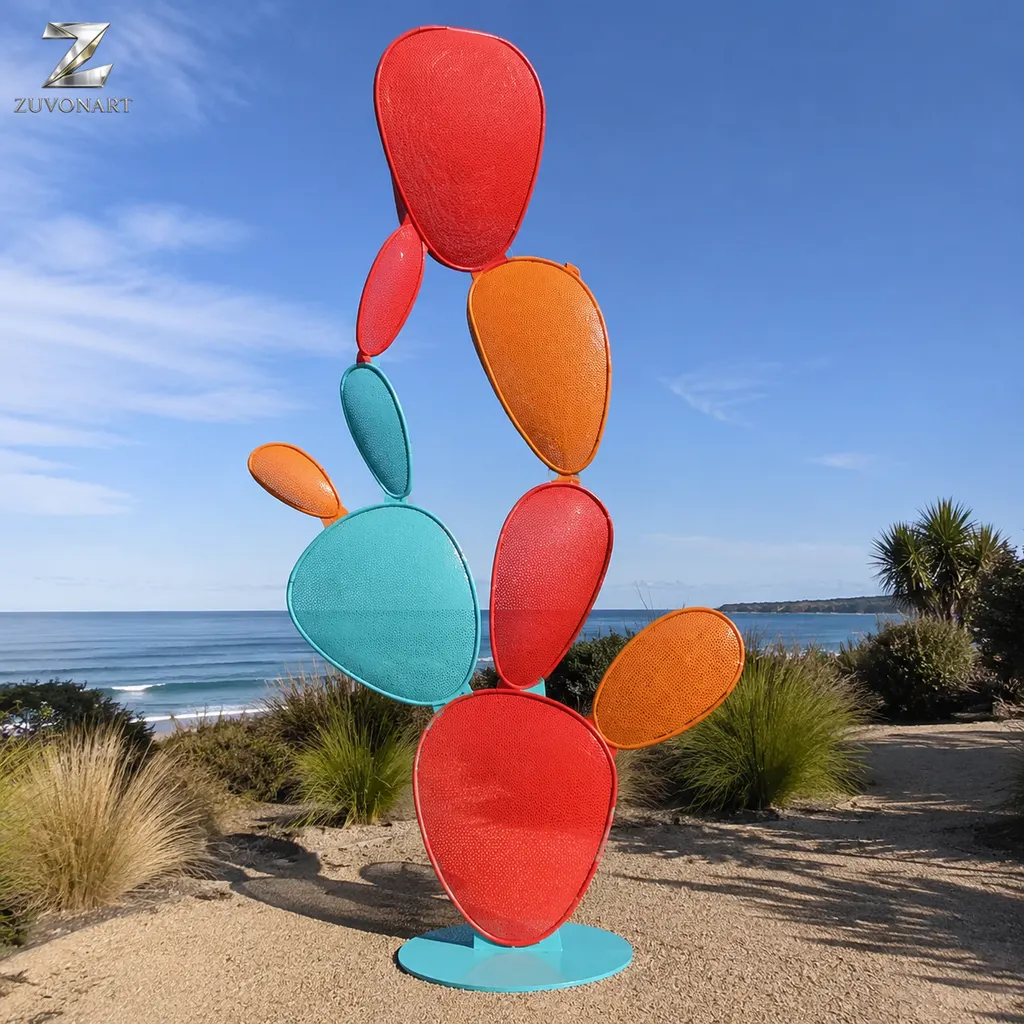 Flattened rounded volumes stack in a bright multicolor vertical arrangement.
