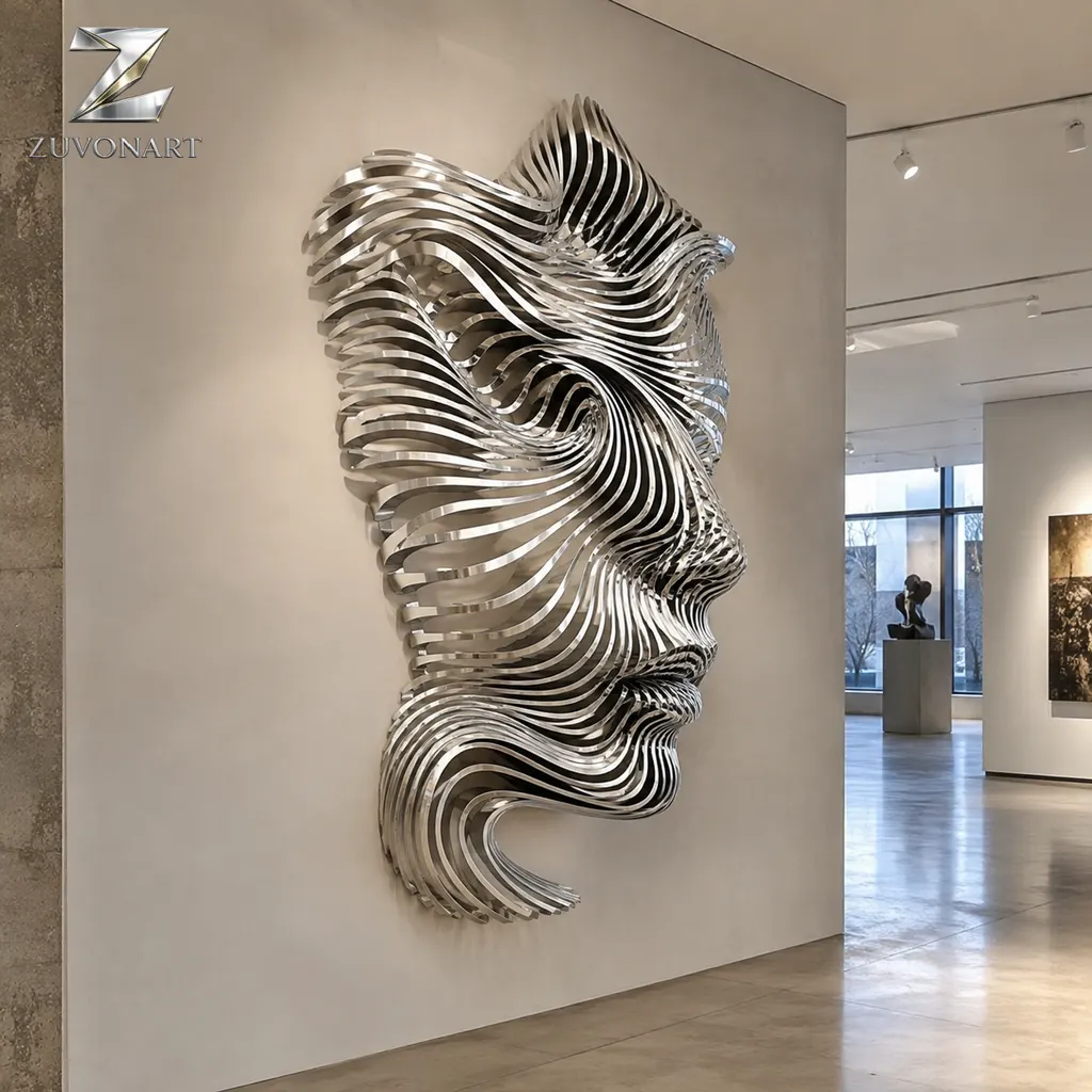 Concentric rippling bands create a shell-like reflective wall relief.