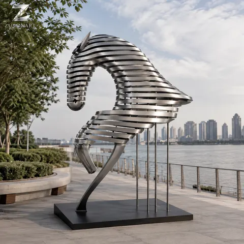 A horse head is assembled visually from a sequence of horizontal metal layers.