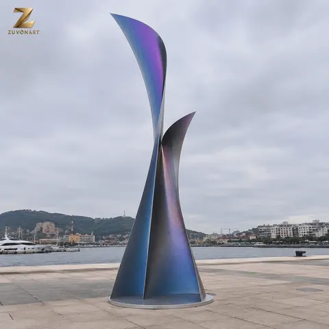 A tall twisting blade carries a blue-to-purple reflective color direction.
