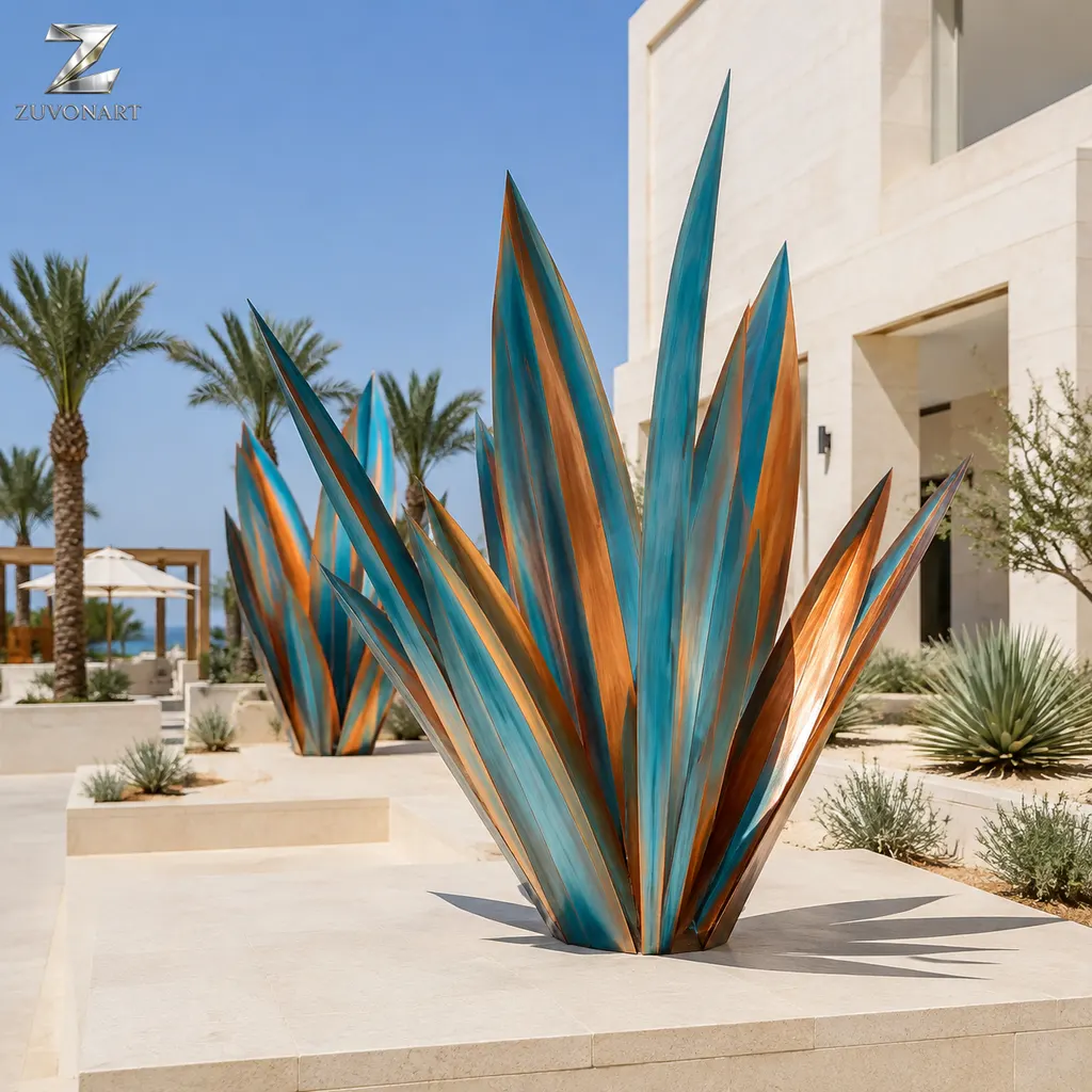 Tall faceted blades cluster into a multicolor crystal-like sculptural arrangement.