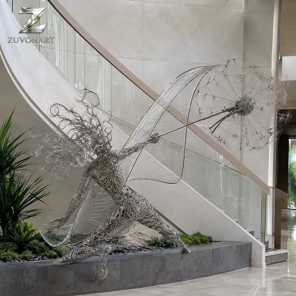 An eagle in flight is formed from an open, lattice-like metal surface.