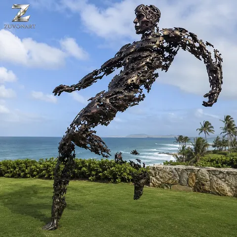 Leaf-like openwork shapes describe a human figure in a running gesture.