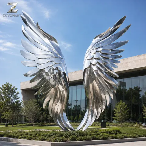 Two reflective feathered wings rise in an open paired arrangement.