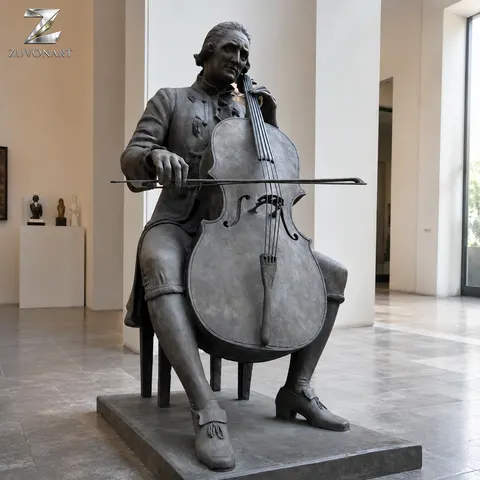 A seated cellist and instrument create a compact performance-themed composition.