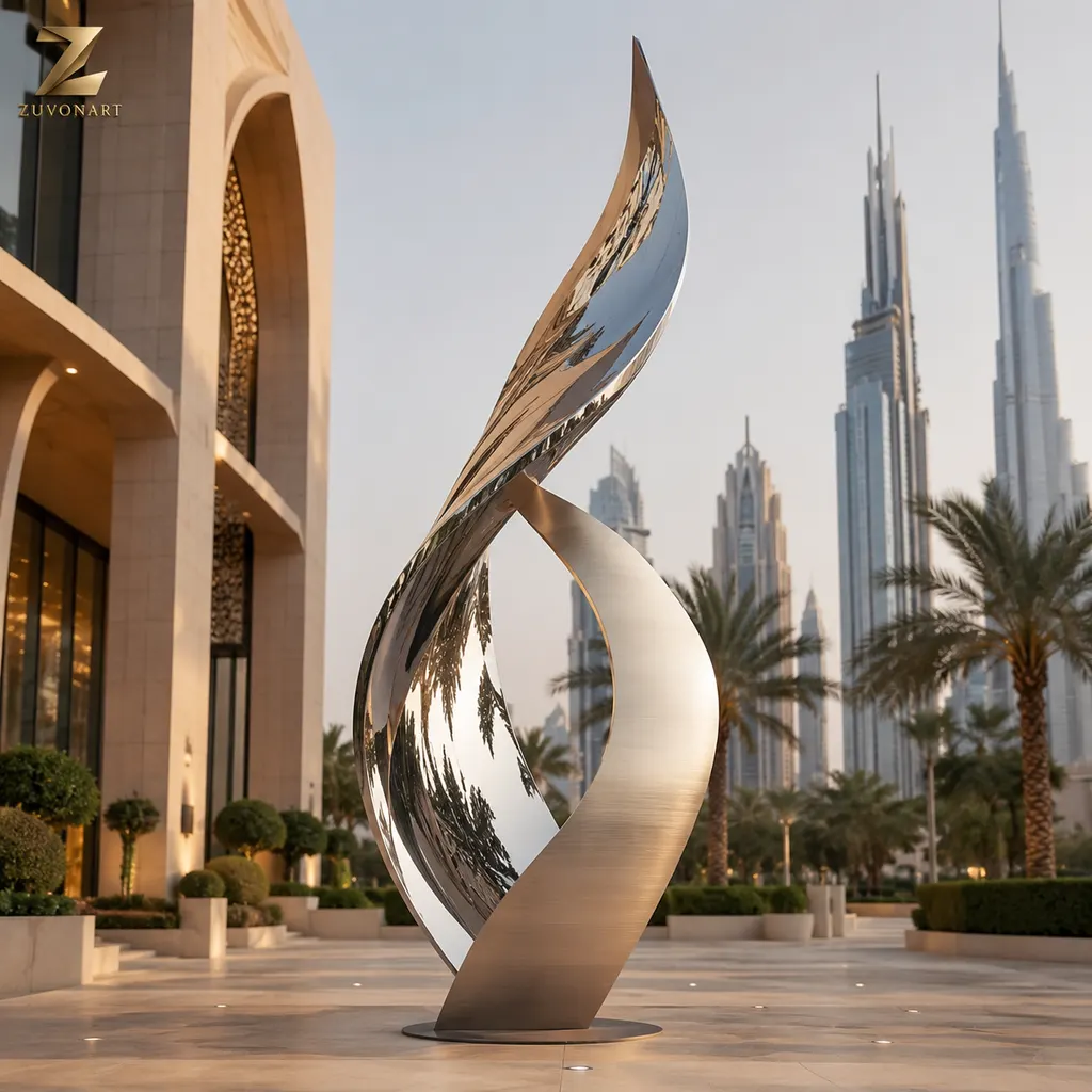 Silver-tone and gold-tone curves rise together into a flame-like composition.